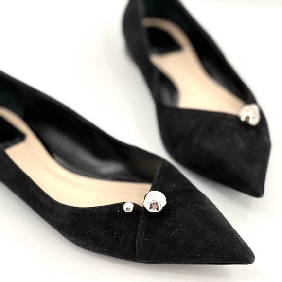 Dior Shoes - CHRISTIAN DIOR Pointy Suede Flat with Silver Balls Black 40.5